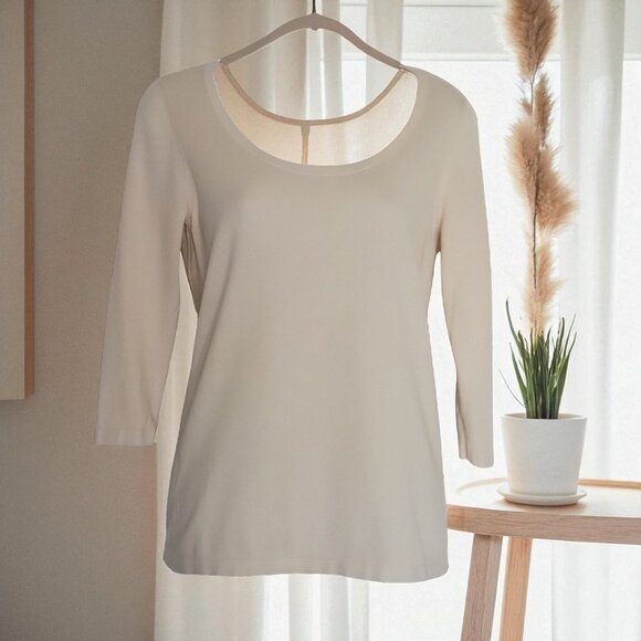 Ann Taylor Petite Beige 3/4 Sleeve Scoop Neck Sweater- SP - Picture 1 of 7
